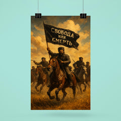 Makhno black banner cavalry in Ukrainian steppe poster 6