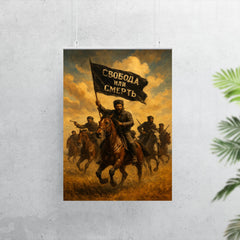 Makhno black banner cavalry in Ukrainian steppe poster 7