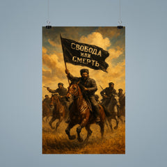 Makhno black banner cavalry in Ukrainian steppe poster 9