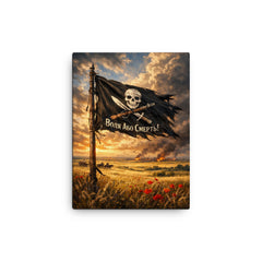 Makhno black banner over Ukrainian steppe canvas print on a plain backdrop in size 12"x16".