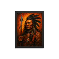 Makhpiya Luta Crazy Horse war portrait framed print on a plain backdrop in size 12"x16".