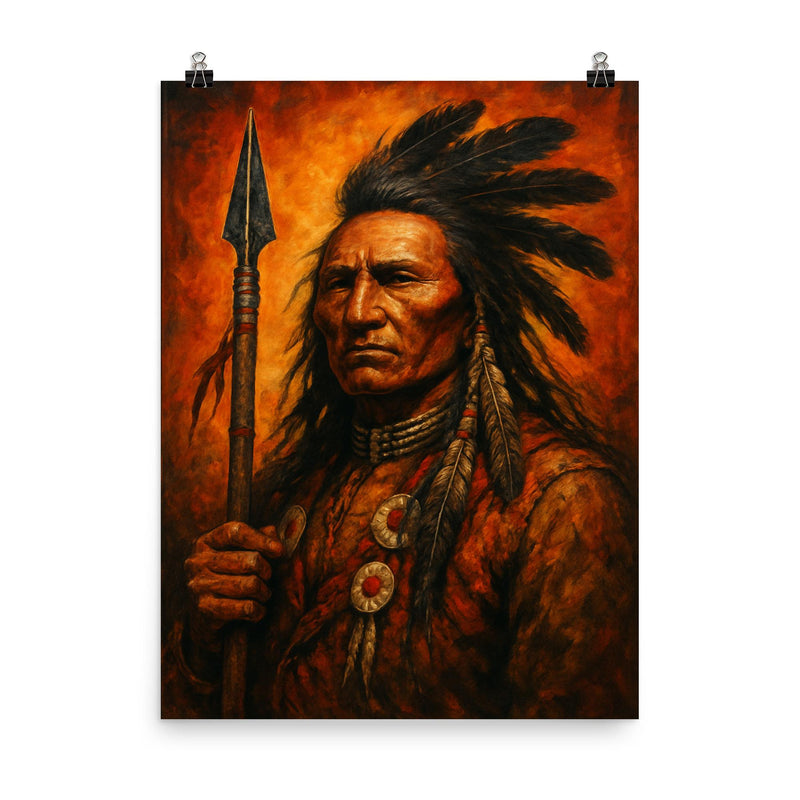 Makhpiya Luta Crazy Horse war portrait poster on a plain backdrop in size 8