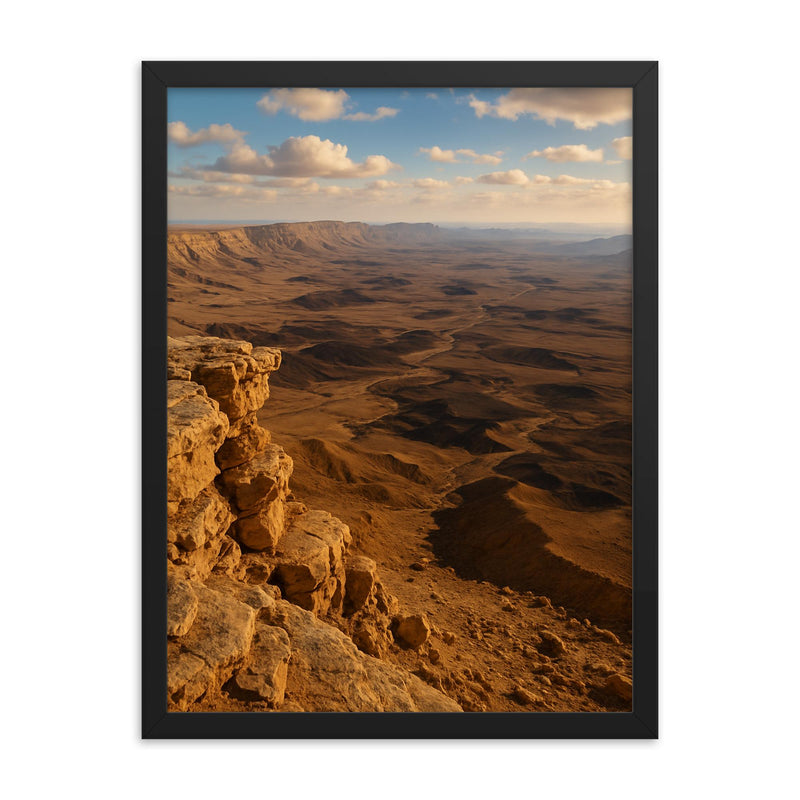 Makhtesh Ramon Crater Israel framed print on a plain backdrop in size 18