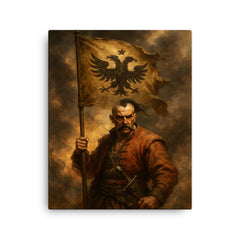 Maksym Kryvonis Cossack standard in smoke canvas print on a plain backdrop in size 16"x20".