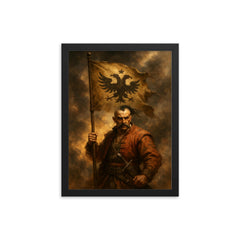 Maksym Kryvonis Cossack standard in smoke framed print on a plain backdrop in size 12"x16".