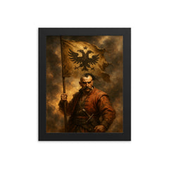 Maksym Kryvonis Cossack standard in smoke framed print on a plain backdrop in size 8"x10".