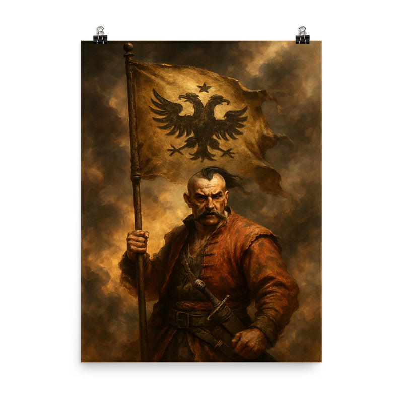 Maksym Kryvonis Cossack standard in smoke poster on a plain backdrop in size 8