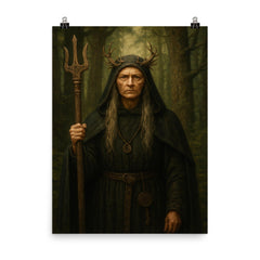 Malgorzata Braunek as stern Slavic forest abbess archetype poster on a plain backdrop in size 8"x10".