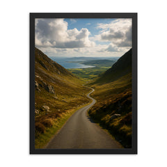 Mamore Gap Viewpoint Ireland framed print on a plain backdrop in size 18"x24".