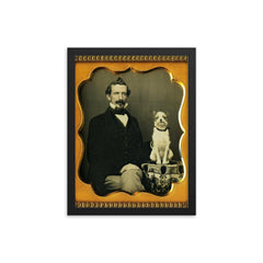 Man and Man's Best Friend, 1856 framed print on a plain backdrop in size 12"x16".