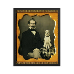 Man and Man's Best Friend, 1856 framed print on a plain backdrop in size 16"x20".