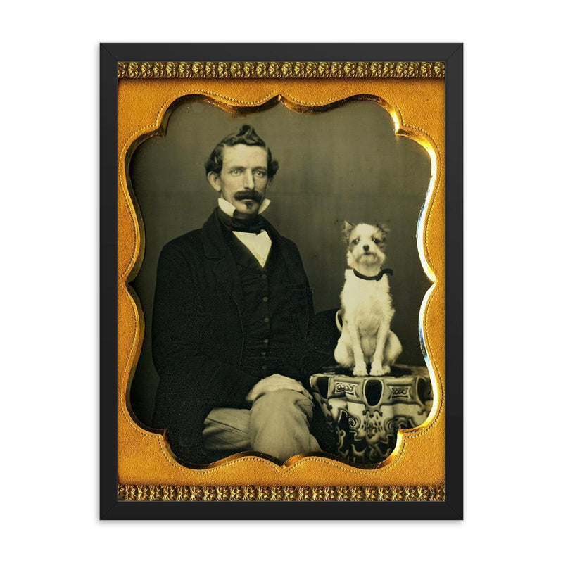 Man and Man's Best Friend, 1856 framed print on a plain backdrop in size 18