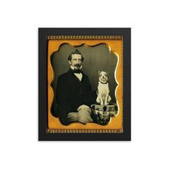 Man and Man's Best Friend, 1856 framed print on a plain backdrop in size 8"x10".