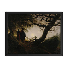 Man and Woman Contemplating the Moon by Caspar David Friedrich, 1824 framed print on a plain backdrop in size 18"x24".