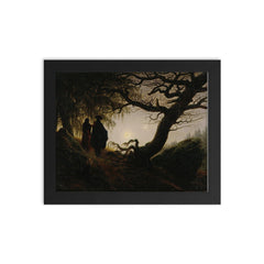 Man and Woman Contemplating the Moon by Caspar David Friedrich, 1824 framed print on a plain backdrop in size 8"x10".