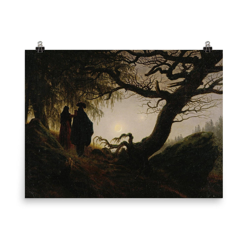 Man and Woman Contemplating the Moon by Caspar David Friedrich, 1824 poster on a plain backdrop in size 8