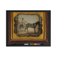 Man at the Reins of a Horse-Drawn Rig, American, c. 1855 framed print on a plain backdrop in size 16"x20".