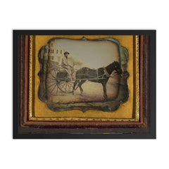 Man at the Reins of a Horse-Drawn Rig, American, c. 1855 framed print on a plain backdrop in size 18"x24".
