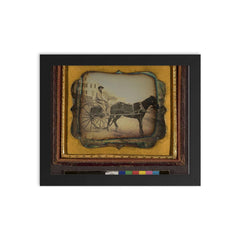 Man at the Reins of a Horse-Drawn Rig, American, c. 1855 framed print on a plain backdrop in size 8"x10".