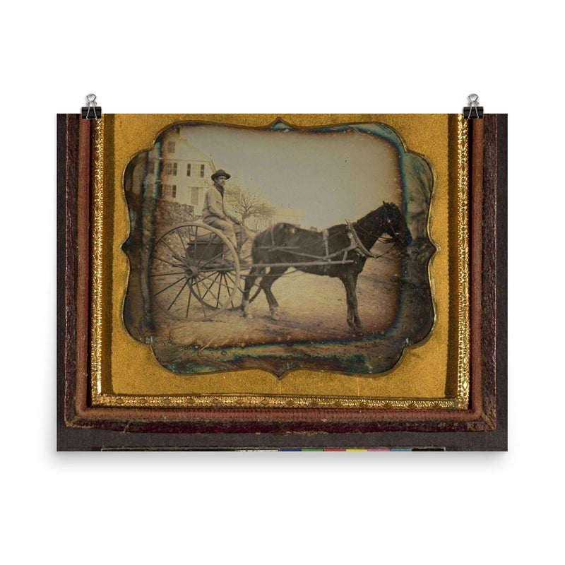 Man at the Reins of a Horse-Drawn Rig, American, c. 1855 poster on a plain backdrop in size 8