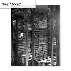 Man Browsing for Books in the Old Public Library of Cincinnati metal print on a plain backdrop in size 16"x20".