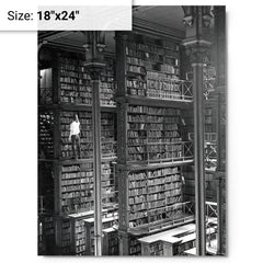 Man Browsing for Books in the Old Public Library of Cincinnati metal print on a plain backdrop in size 18"x24".