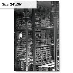 Man Browsing for Books in the Old Public Library of Cincinnati metal print on a plain backdrop in size 24"x36".