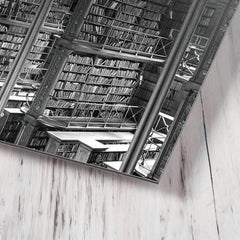 Man Browsing for Books in the Old Public Library of Cincinnati metal print mockup