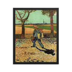 Man with Backpack by Vincent van Gogh, 1888 framed print on a plain backdrop in size 16"x20".
