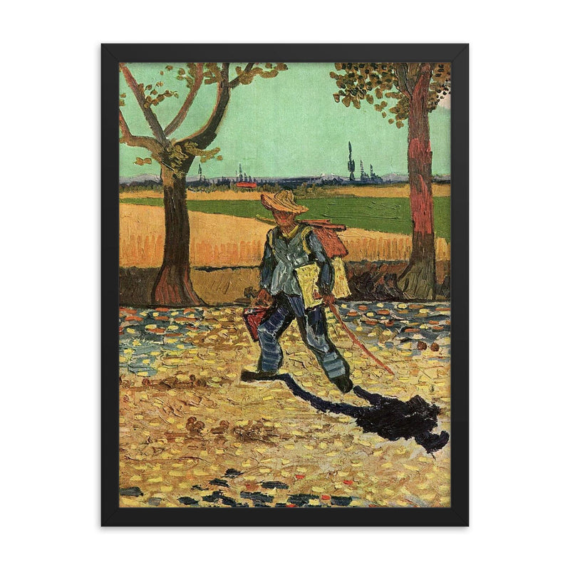 Man with Backpack by Vincent van Gogh, 1888 framed print on a plain backdrop in size 18