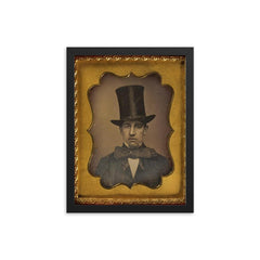 Man with Large Bow Tie and Top Hat, 1855 framed print on a plain backdrop in size 12"x16".