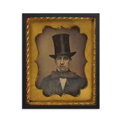 Man with Large Bow Tie and Top Hat, 1855 framed print on a plain backdrop in size 16"x20".