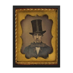Man with Large Bow Tie and Top Hat, 1855 framed print on a plain backdrop in size 18"x24".