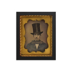 Man with Large Bow Tie and Top Hat, 1855 framed print on a plain backdrop in size 8"x10".