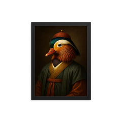 Mandarin duck imperial portrait in scholar robes framed print on a plain backdrop in size 12"x16".
