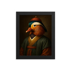 Mandarin duck imperial portrait in scholar robes framed print on a plain backdrop in size 8"x10".