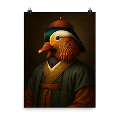 Mandarin duck imperial portrait in scholar robes poster on a plain backdrop in size 8"x10".