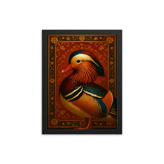 Mandarin duck imperial portrait with lacquered splendor framed print on a plain backdrop in size 12"x16".
