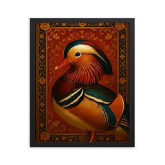 Mandarin duck imperial portrait with lacquered splendor framed print on a plain backdrop in size 16"x20".