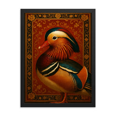 Mandarin duck imperial portrait with lacquered splendor framed print on a plain backdrop in size 18"x24".