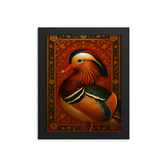 Mandarin duck imperial portrait with lacquered splendor framed print on a plain backdrop in size 8"x10".