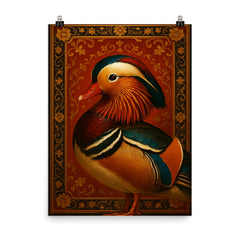 Mandarin duck imperial portrait with lacquered splendor poster on a plain backdrop in size 8"x10".