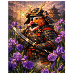 Mandarin duck samurai under irises jigsaw puzzle