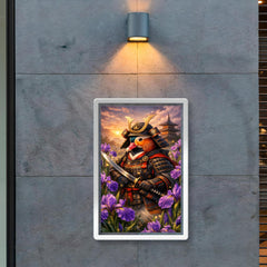 Mandarin duck samurai under irises poster 2