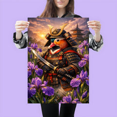 Mandarin duck samurai under irises poster 3