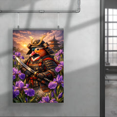 Mandarin duck samurai under irises poster 4
