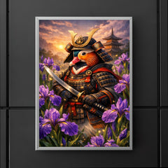 Mandarin duck samurai under irises poster 5