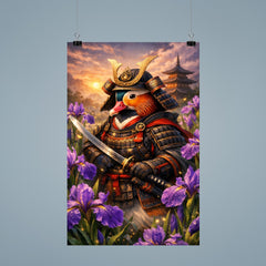 Mandarin duck samurai under irises poster 9