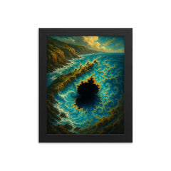 Mandelbrot coastline exploding into infinity framed print on a plain backdrop in size 8"x10".
