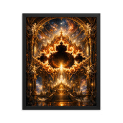 Mandelbrot Set as baroque cosmic cathedral framed print on a plain backdrop in size 16"x20".
